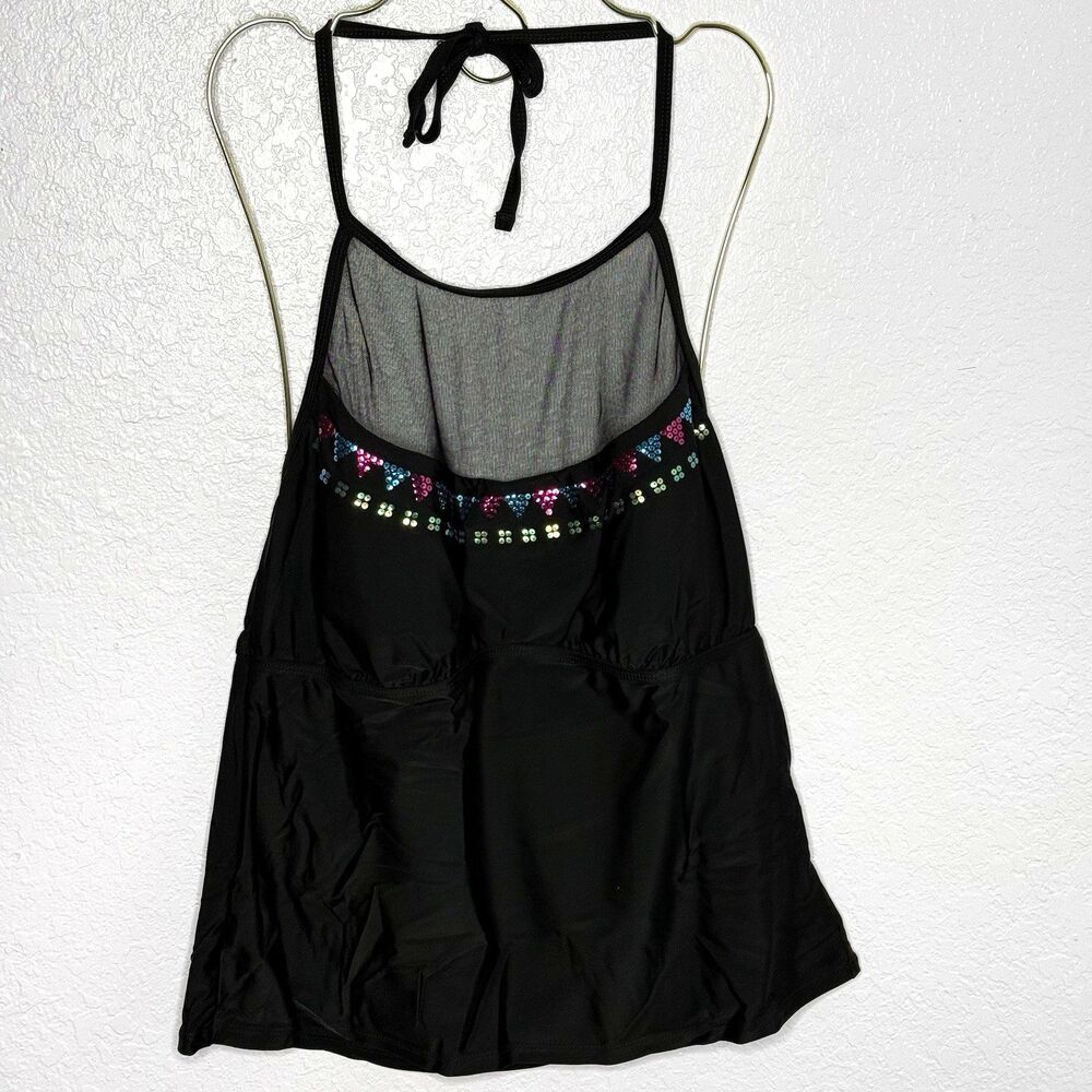 Heart and Harmony Black Sequined Women's Plus Size Summer Beach Tankini Top NEW!